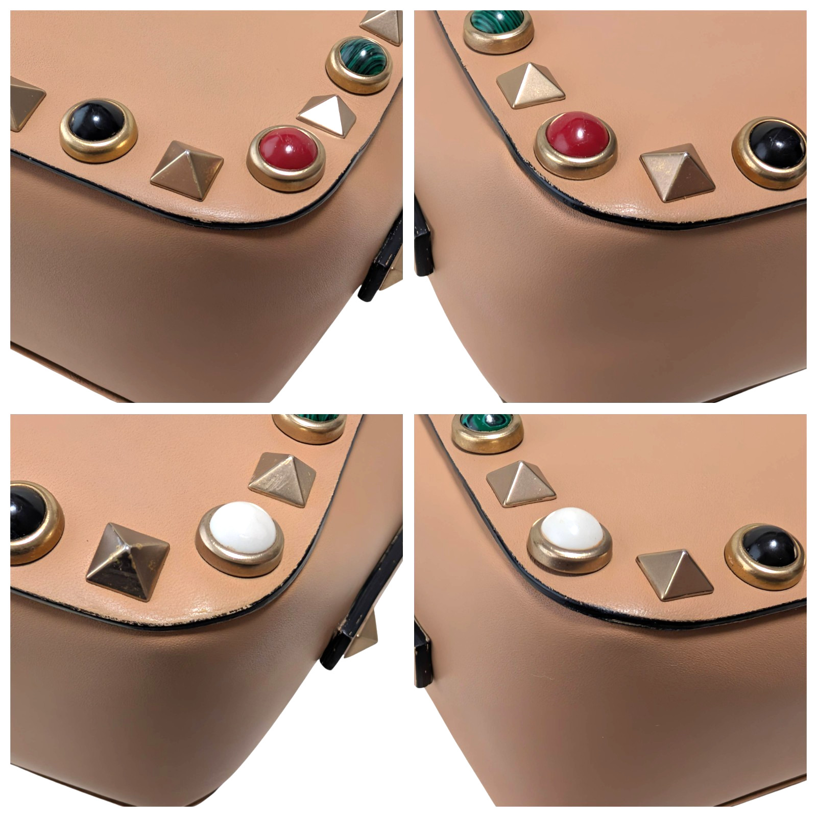Valentino Garavani Shoulder Bag Purse Rock Studs Leather Beige