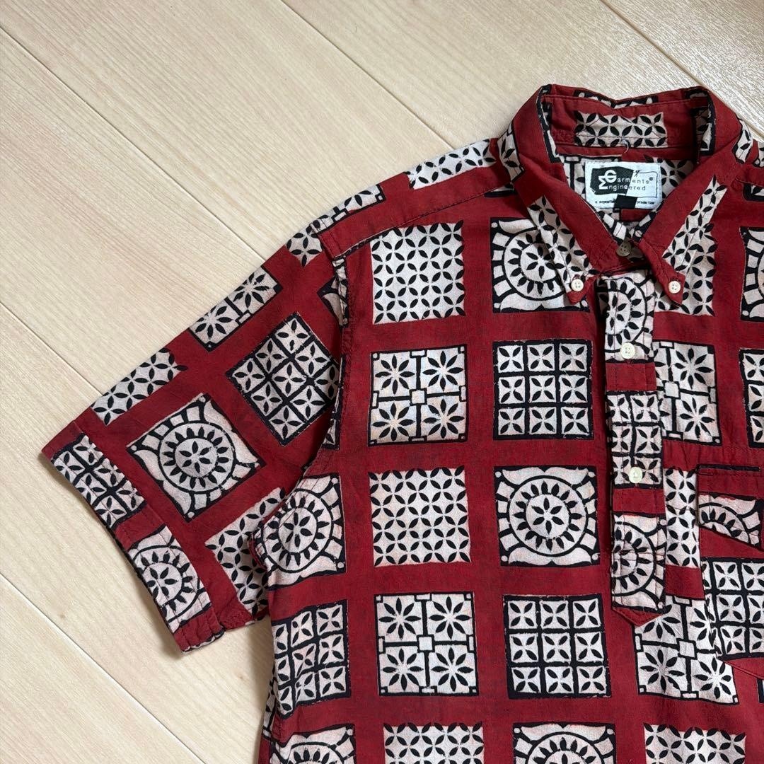 Engineered Garments Batik Pattern Pullover Shirt USA Made M Burgundy F/S