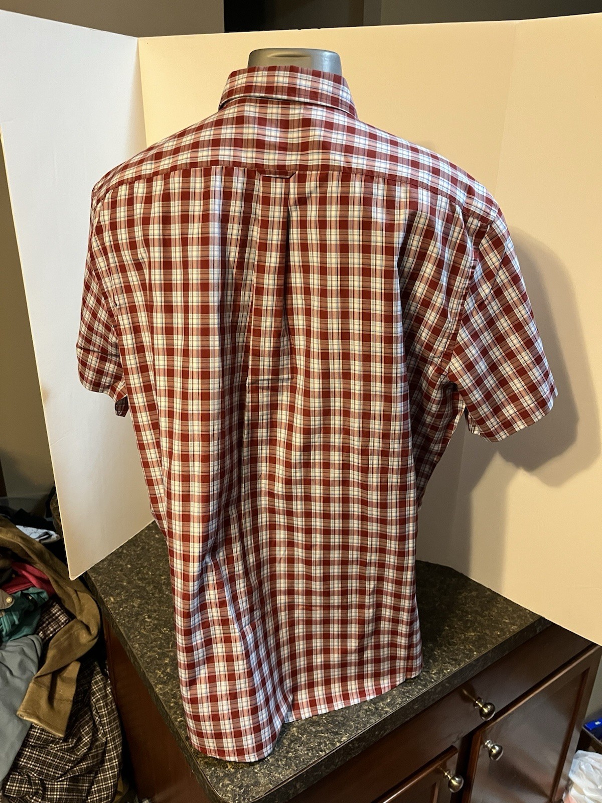 IZOD Men’s SS Button Down Breeze Shirt Red Blue Plaid XXL Cotton Poly – NWT