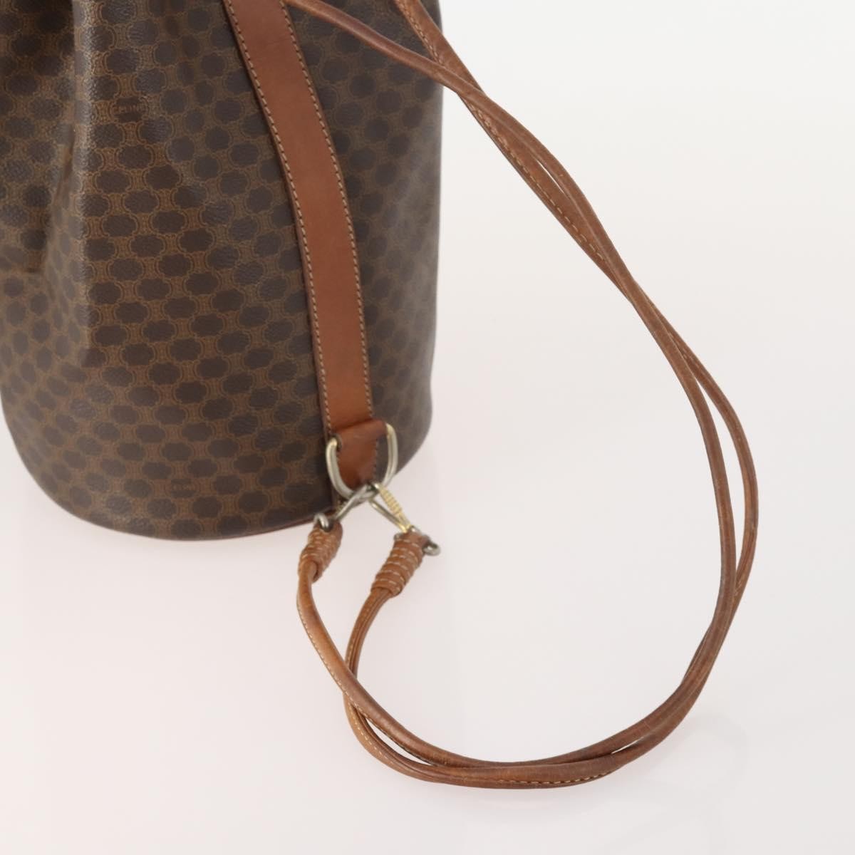CELINE Macadam Canvas Purse Backpack PVC Leather Brown Gold Auth 174718