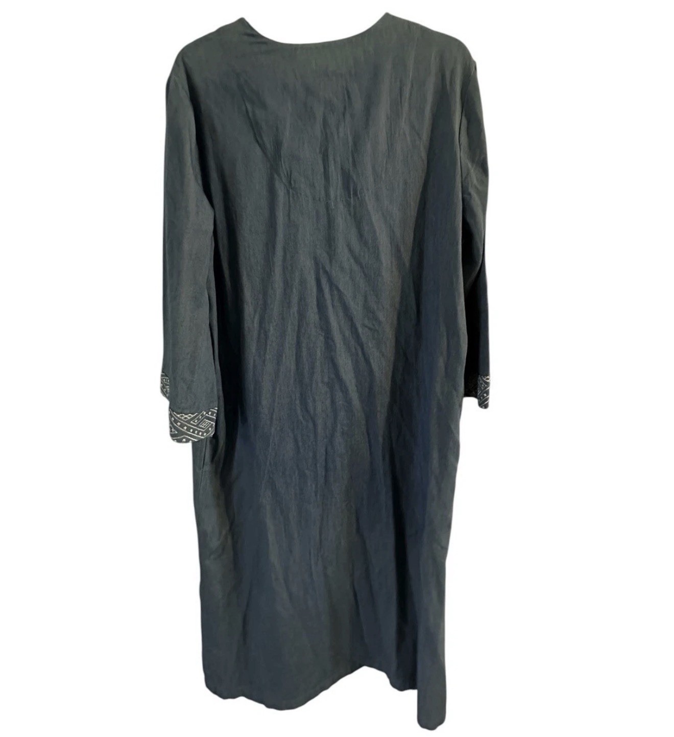 Go Softly Patio Blue House Dress Muumuu Womens M Chambray Embroidered White Maxi