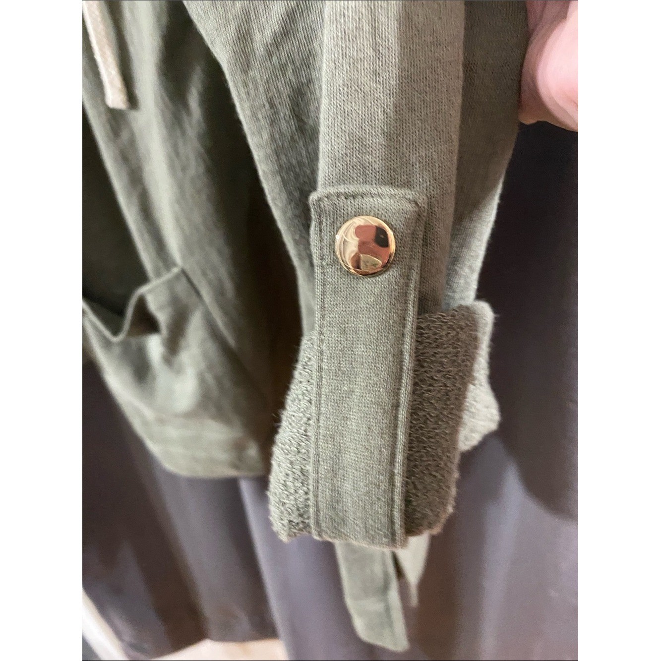 Chico’s Sage Green Button-Front Utility Jacket with DrawstringEUC CLEAN
