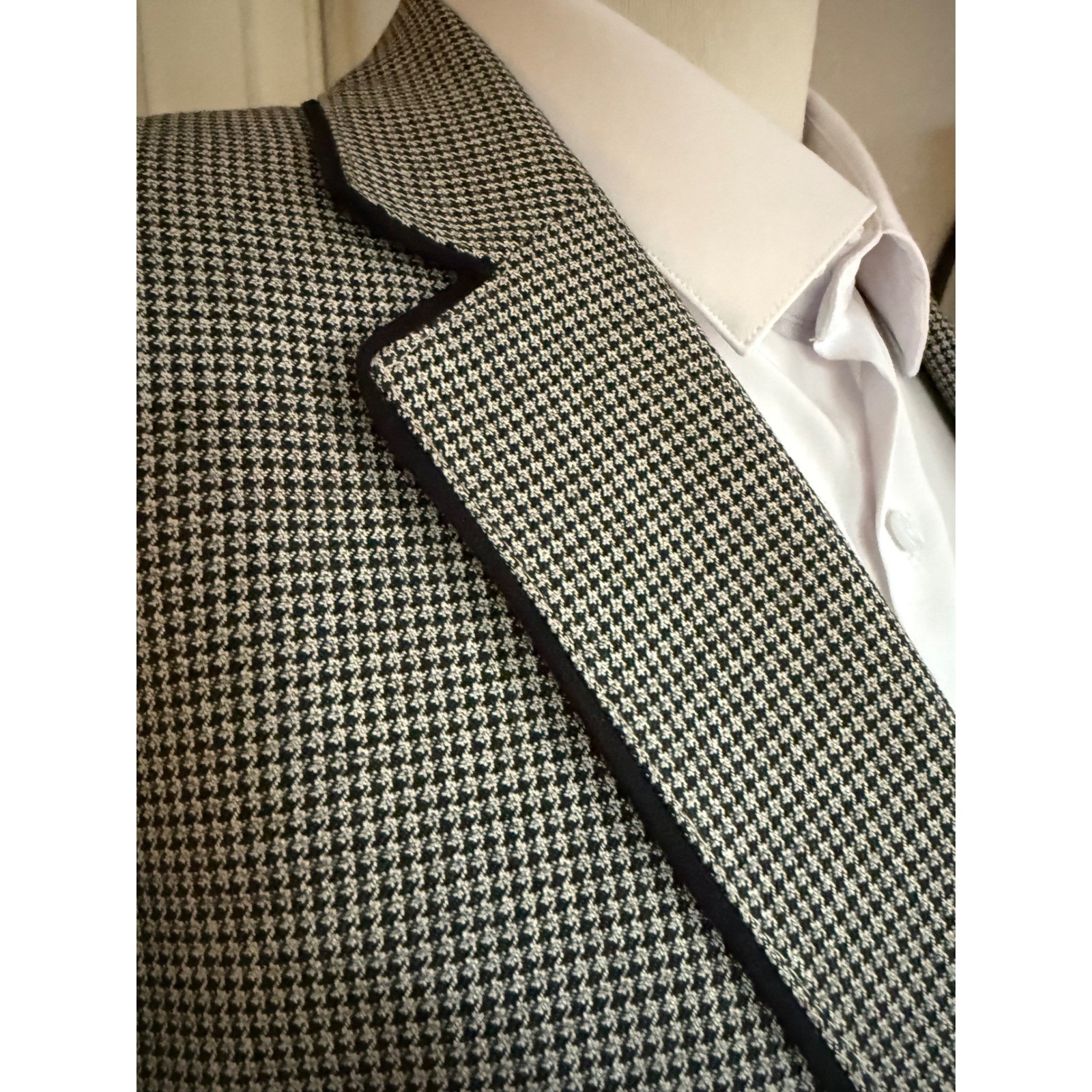 TALLIA Est 1893 Mens Houndstooth Blazer Jacket Black Gray Paisley Lined Mens XL