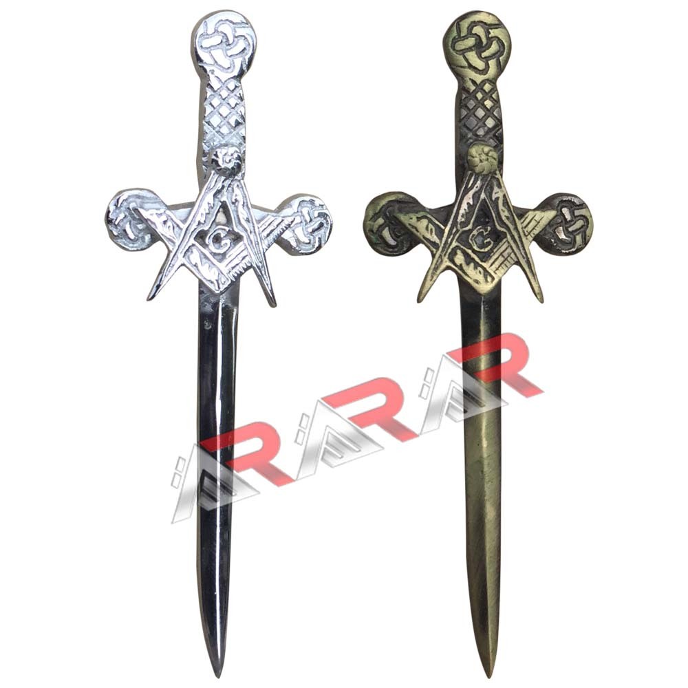 Scottish Kilt Pins Highland Celtic Sword Kilt Pin 4″ Masonic Chrome Antique AAR