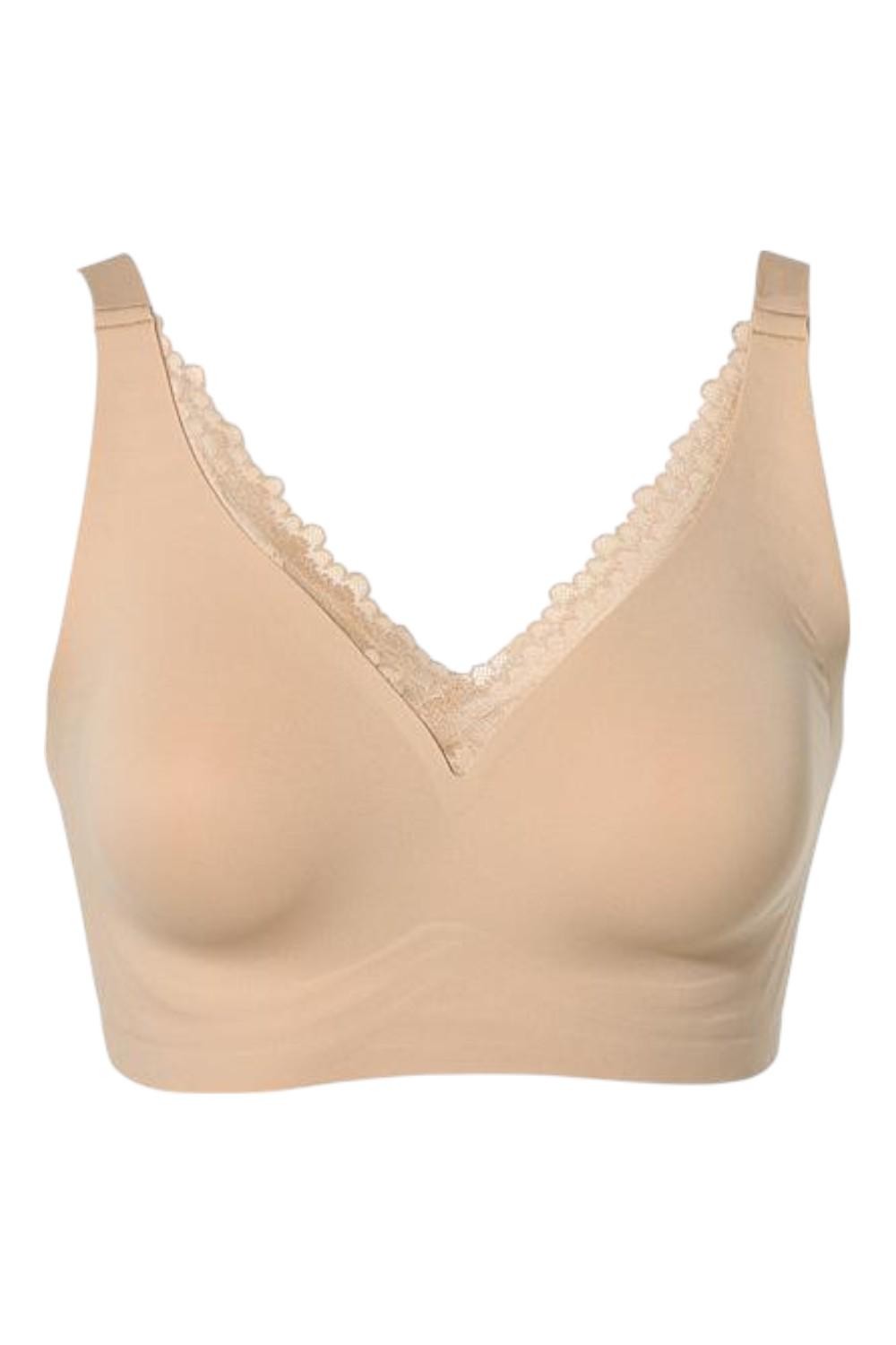 Rhonda Shear Women’s Lace-Detail Gel Bra with Back Closure Beige