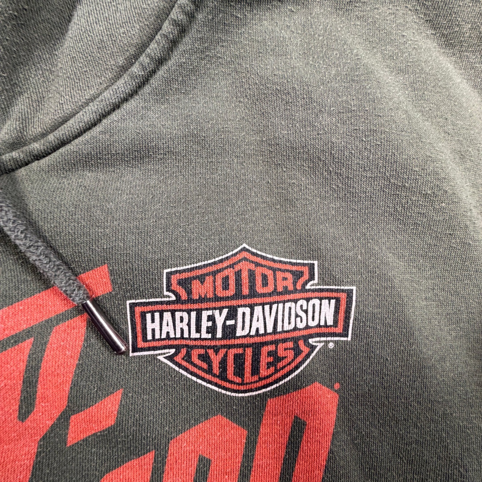 Harley-Davidson Mens Zip Up Hoodie Olive Green Orange Graphic Biker Large XL