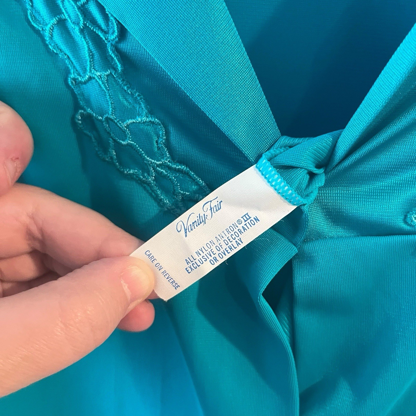 Vintage Vanity Fair Nylon Robe Housecoat Teal Blue Green Button Front Size M