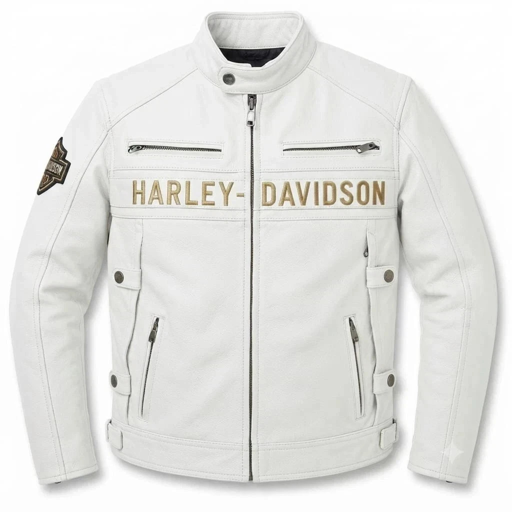 Men’s Premium White Leather Motorcycle Biker Jacket Authentic Style Fashion