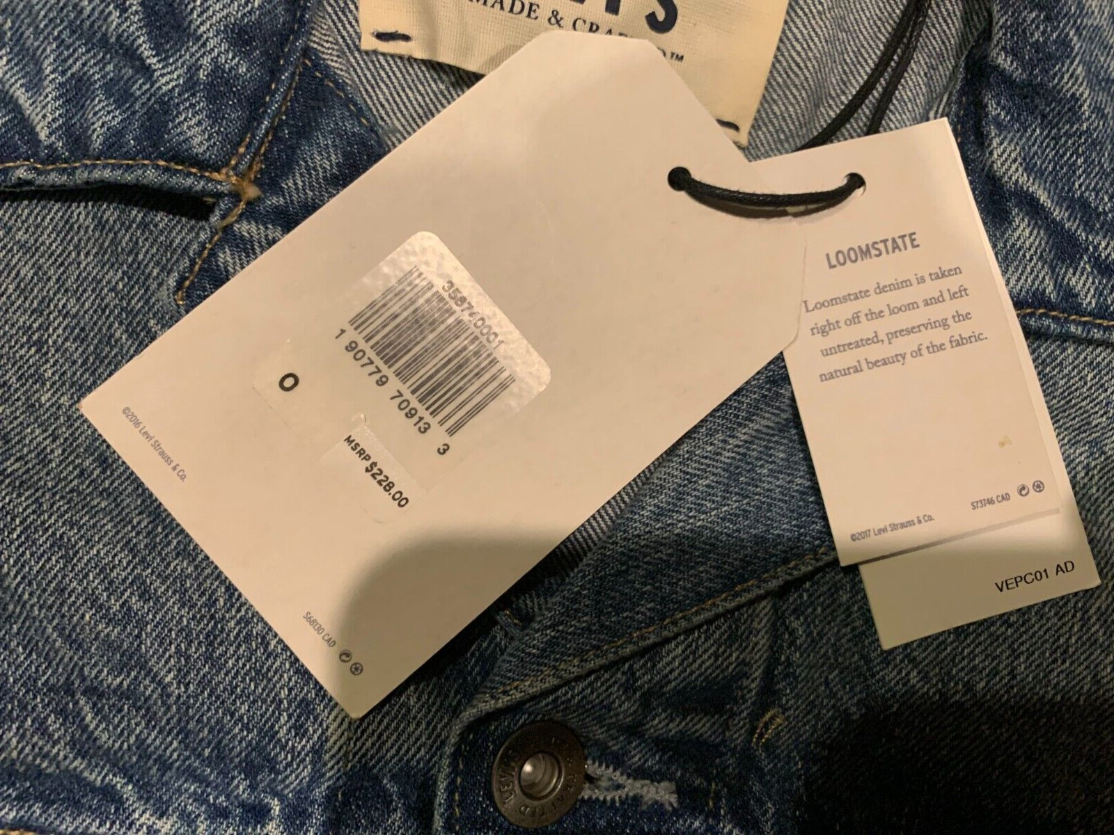 Levi’s Made & Crafted Loomstate Distressed Denim Trucker Jacket 0/XS S RT$228B22