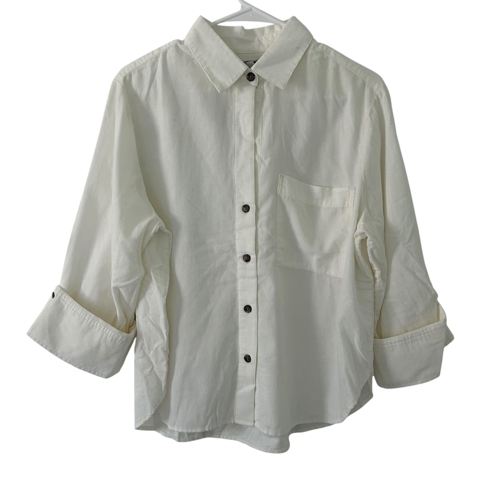 Madewell Womens Off White Corduroy Y-Neck Button Front Classic Shirt Medium New
