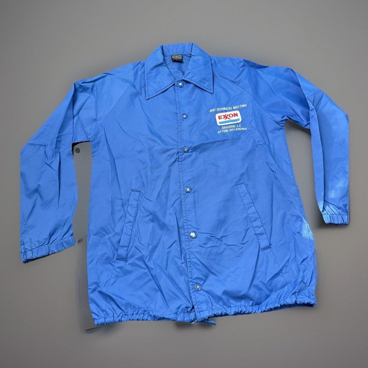 Vintage 1981 Exxon Coach Jacket Blue USA Made Sports Master Small Afton OK