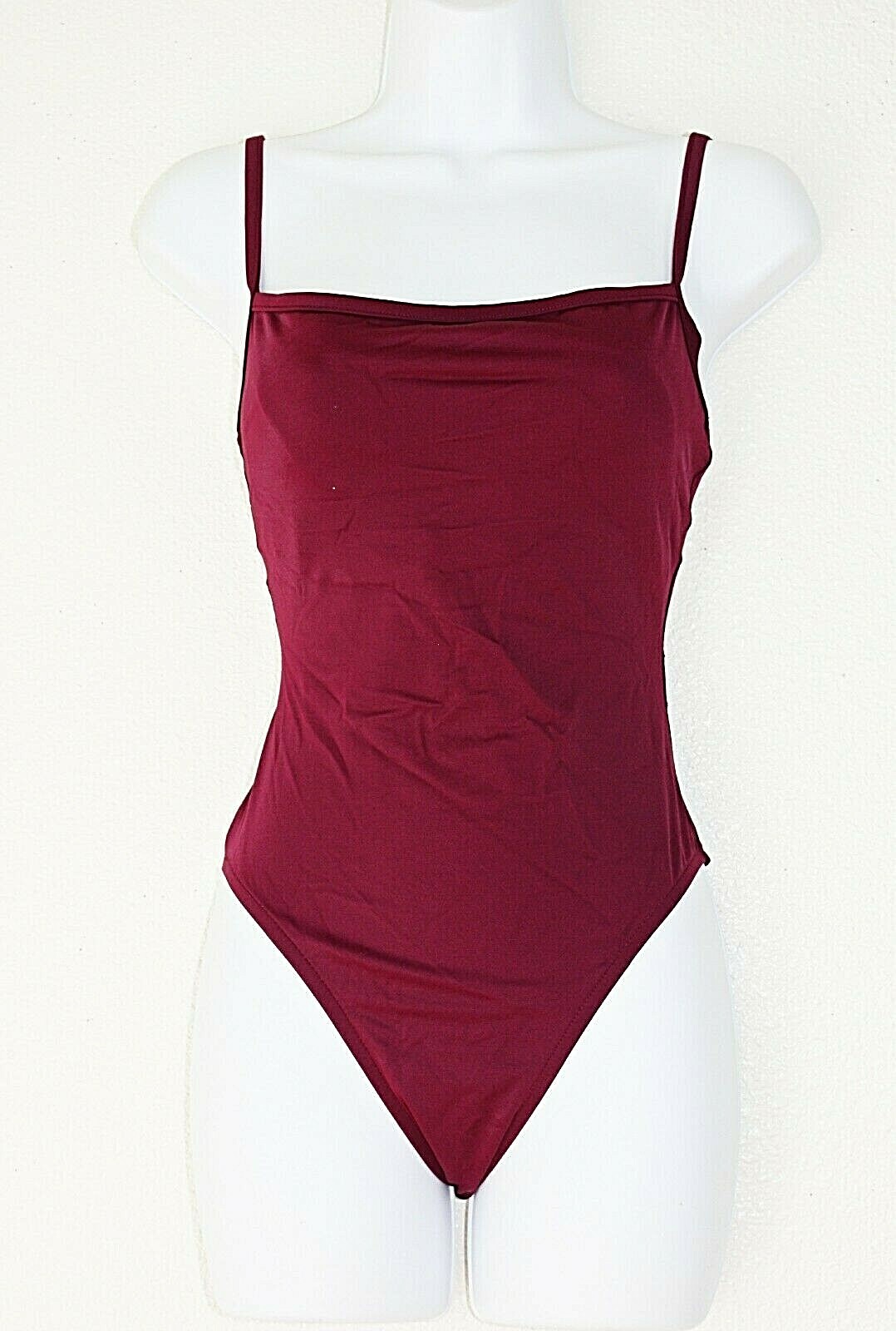 SAND N SUN 1 Pc Swimsuit Sz. L Classic Burgundy Narrow Straps Sexy Beachwear #02