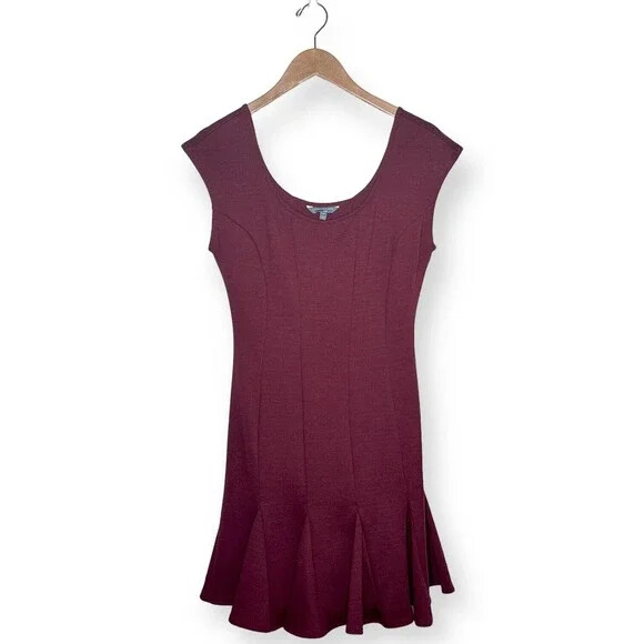 CATHERINE MALANDRINO Peplum Flutter Hem A-Line Dress Maroon Scoop Neck 4