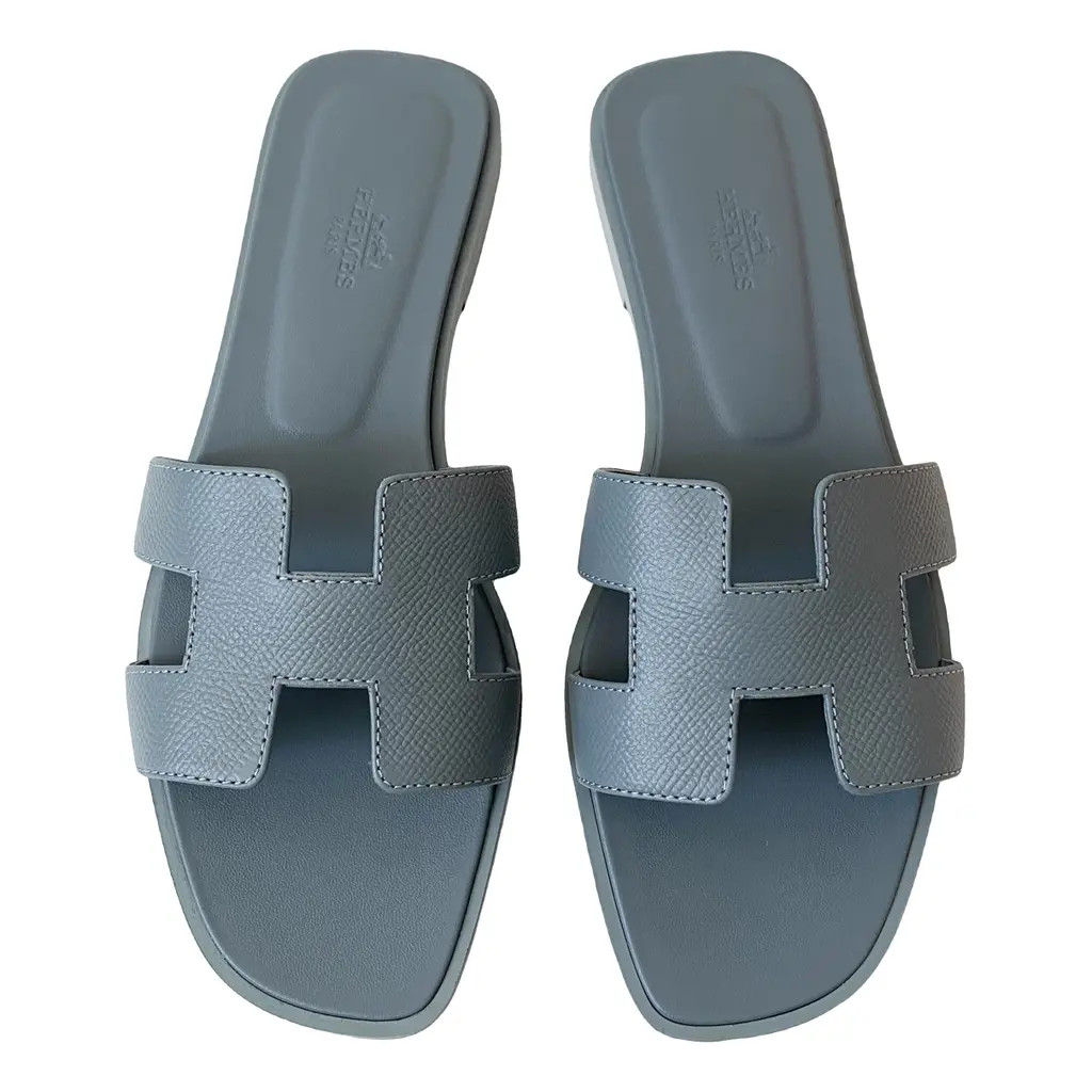 Hermes Oran Sandals Leather Gris Antartique (Greyish Blue) 39.5 New, no box