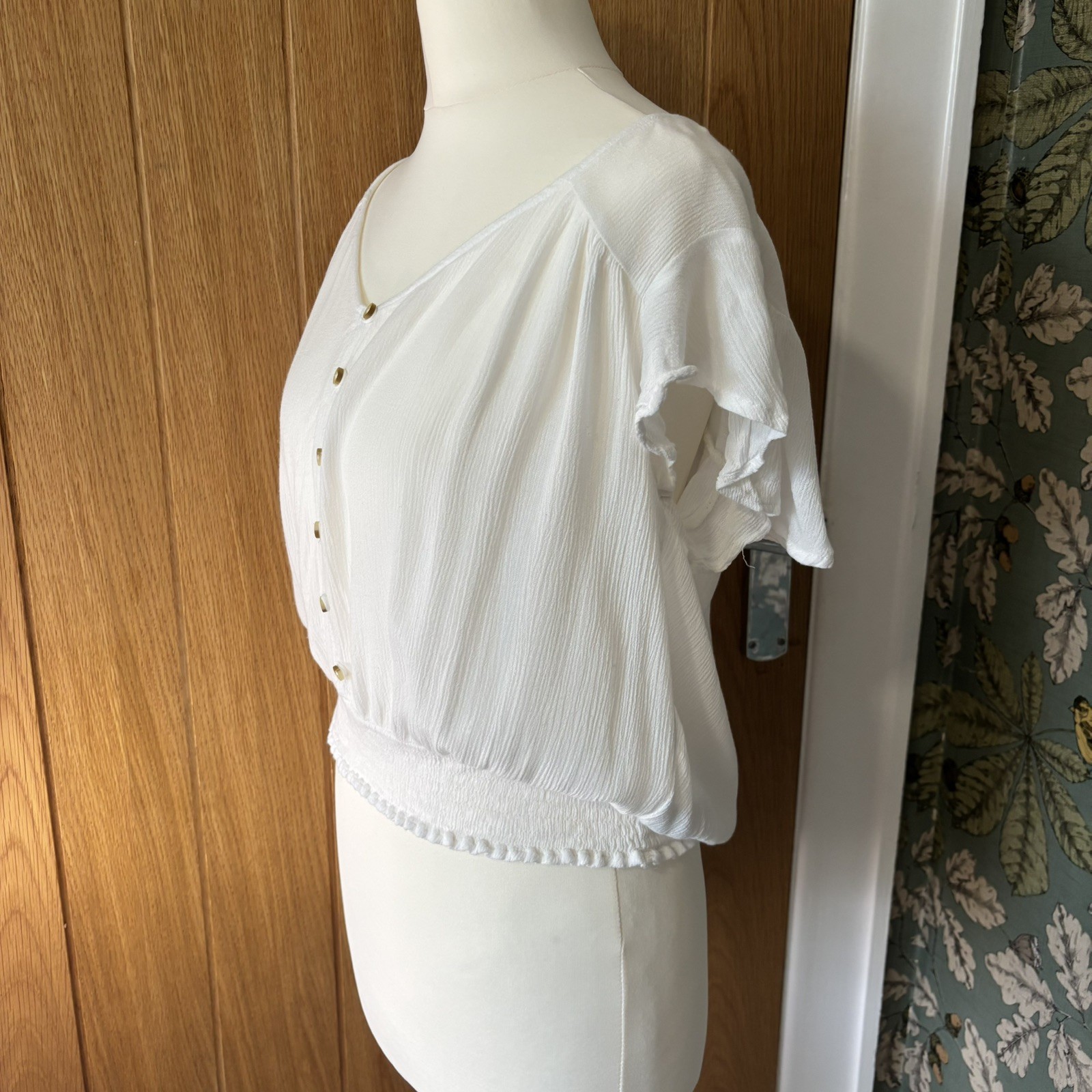 Coquette Milkmaid Cottagecore Fairy Boho White Peasant Top UK 12