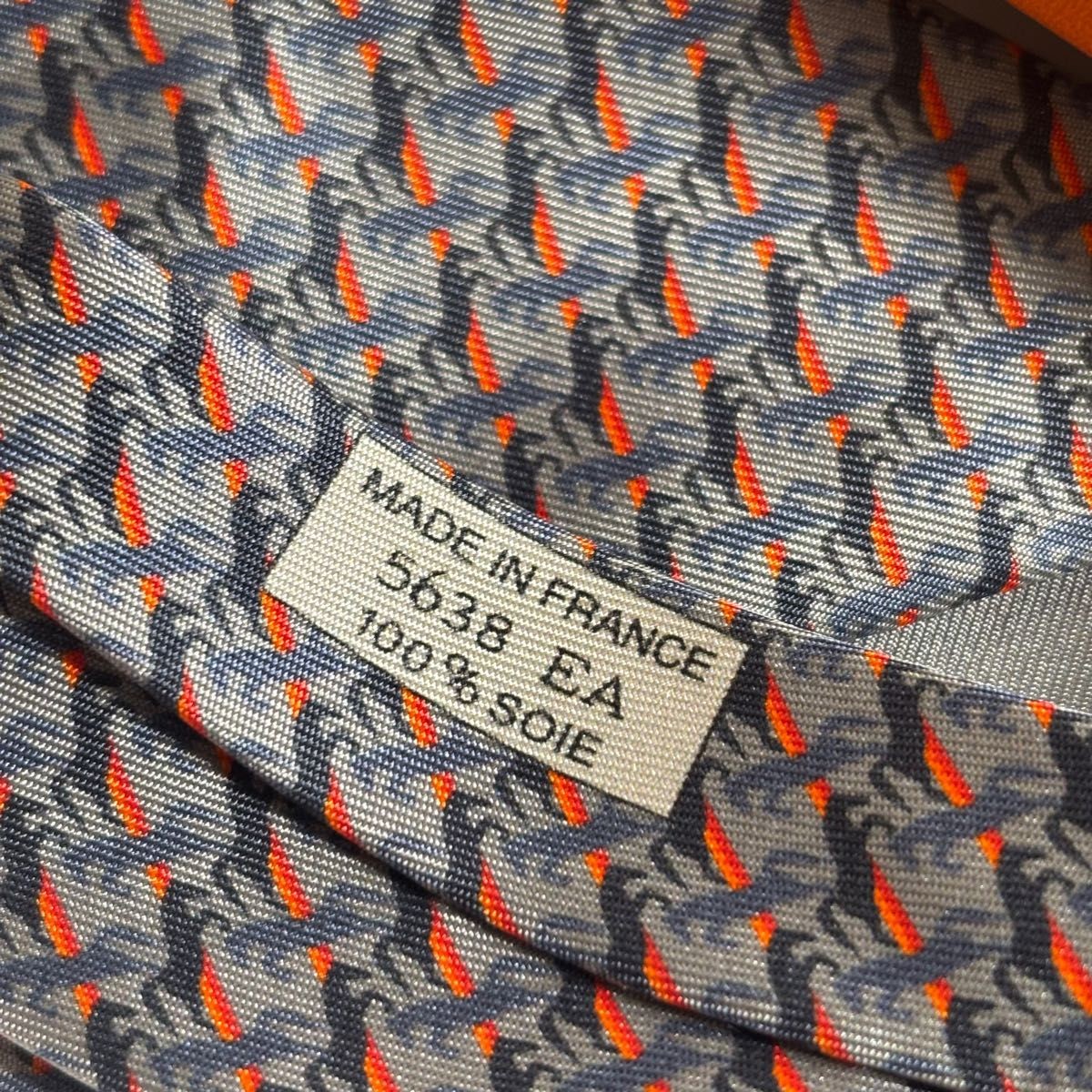HERMES Tie High Quality Silk Gray Orange Horse Pattern 549084984