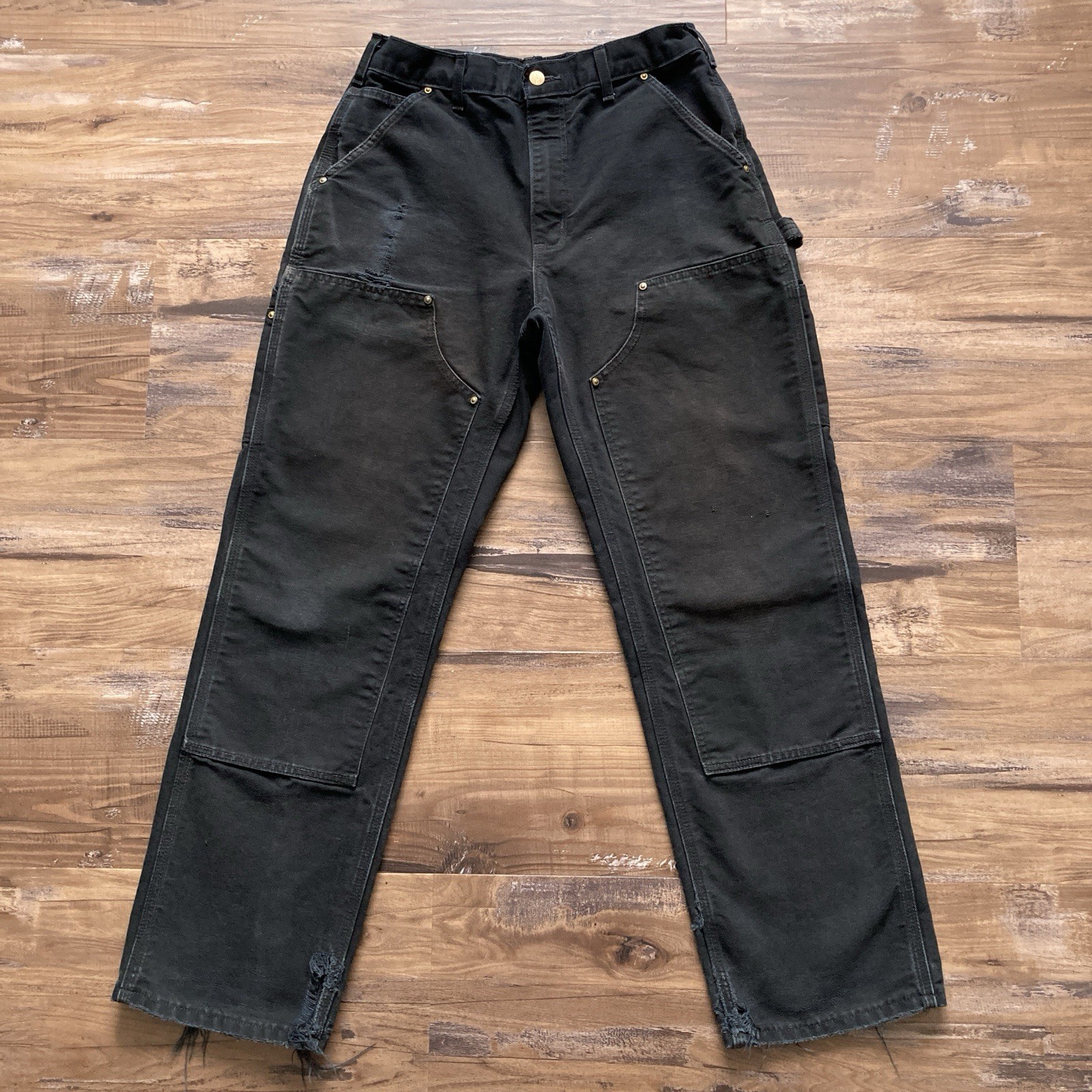 Carhartt B01 BLK Double Knee Work Pants Mens 31×32 (Fits 30×31) Distressed