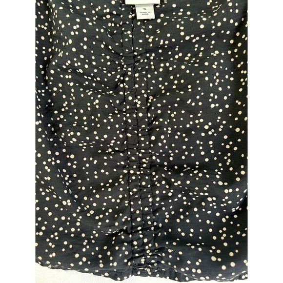 A New Day Polka Dot Puff Sleeve Crop Top Black White Square Neck Small