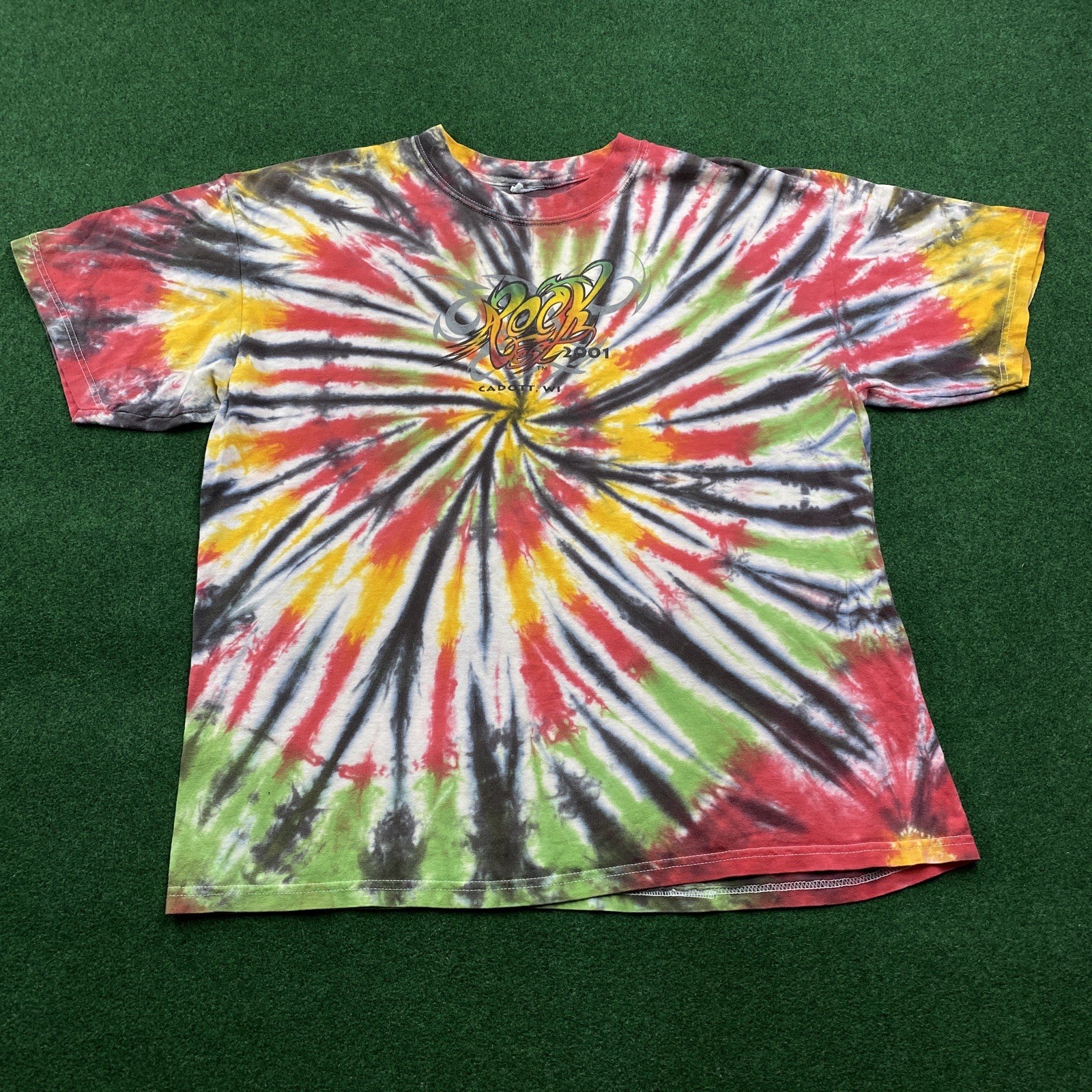 Vintage Rock USA Shirt Mens XL Red Tie Dye Y2K Rock Festival Band Tee 2001