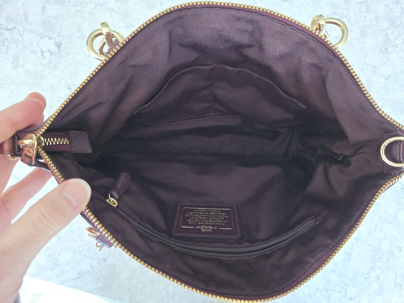 Coach Leah Metallic Wine Purse Handbag Genuine Leather Tote Drop Handles