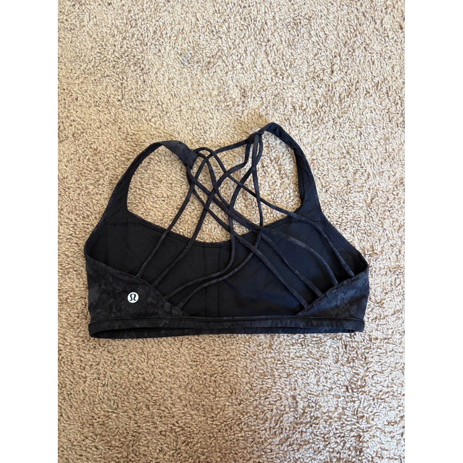 Lululemon Free To Be Wild Sports Bra Size 10 Black Charcoal Camo Strappy Back