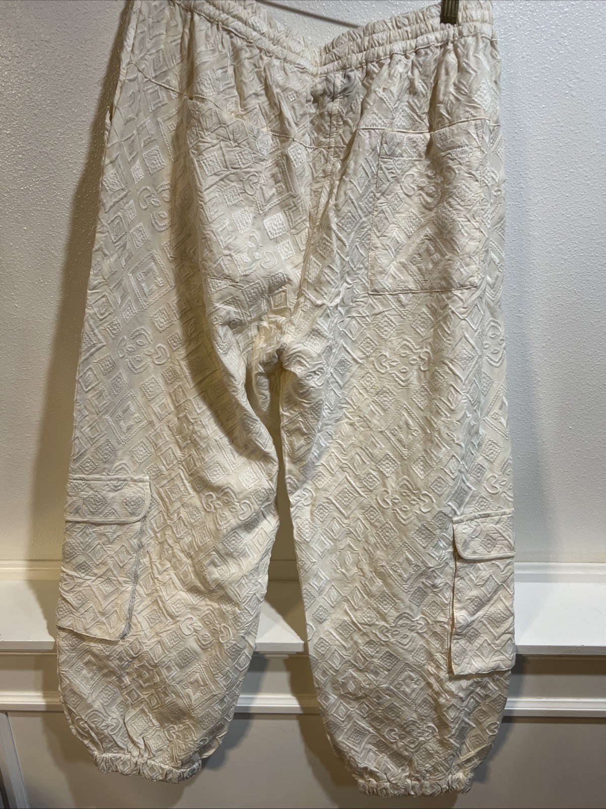 Jaded Gypsy diamond In The Rough Jogger Pants Cream Textured Cargo Large/ XL