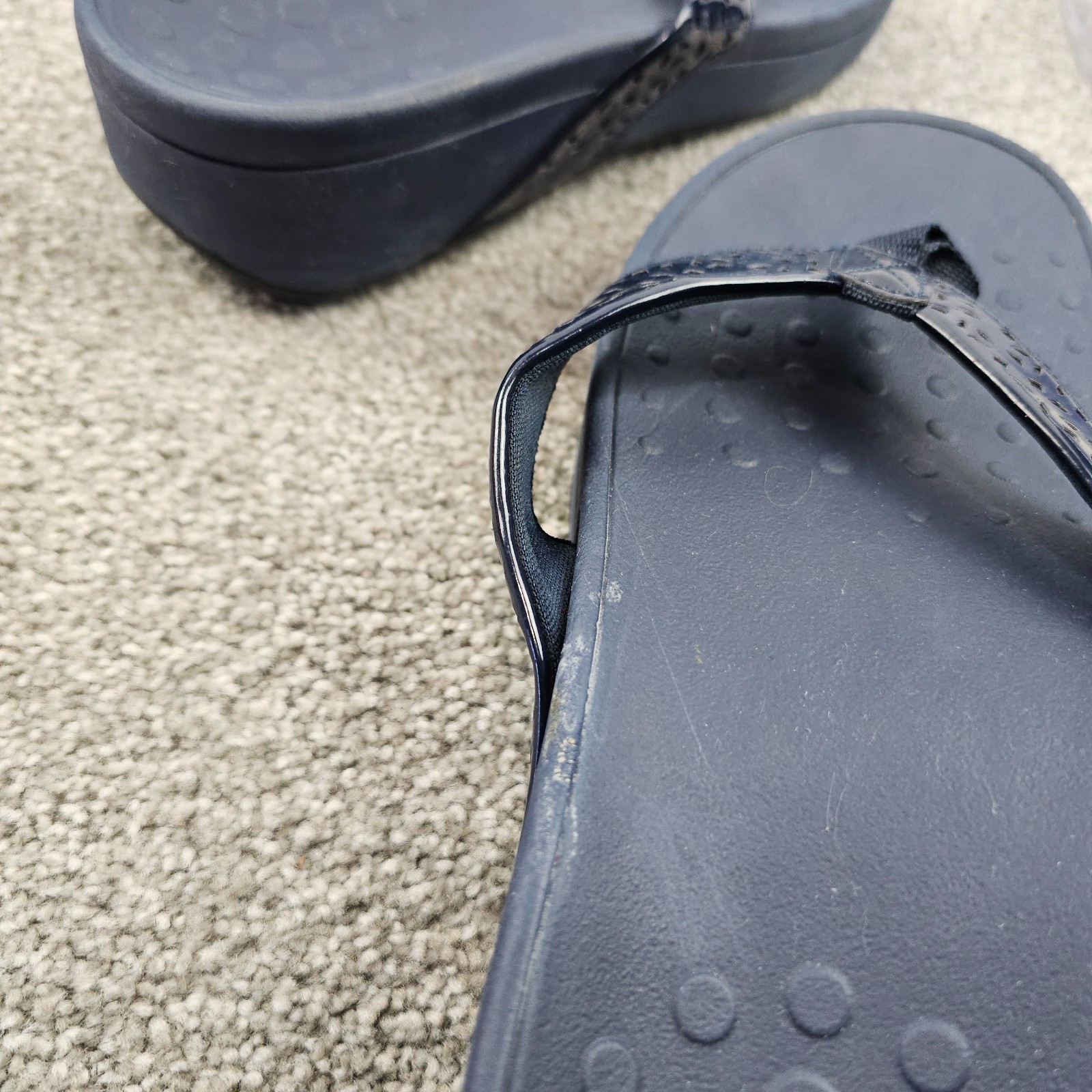 Vionic Zuma Sandals Blue Leather Wedge Women’s Size 9 WIDE Orthopedic Flip-Flops