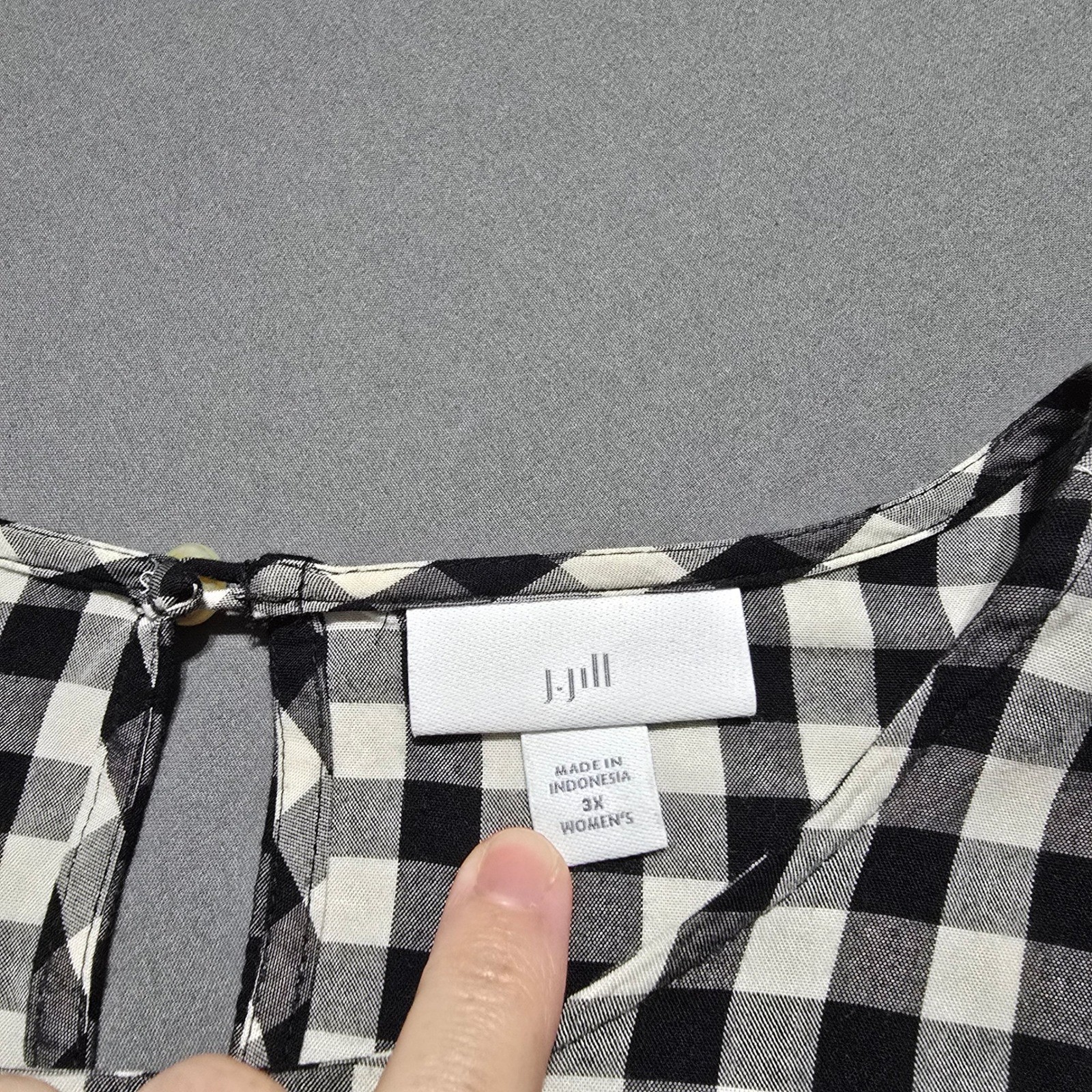 J. Jill Gingham Blouse Womens 3X Black White Bell Sleeve Cottagecore
