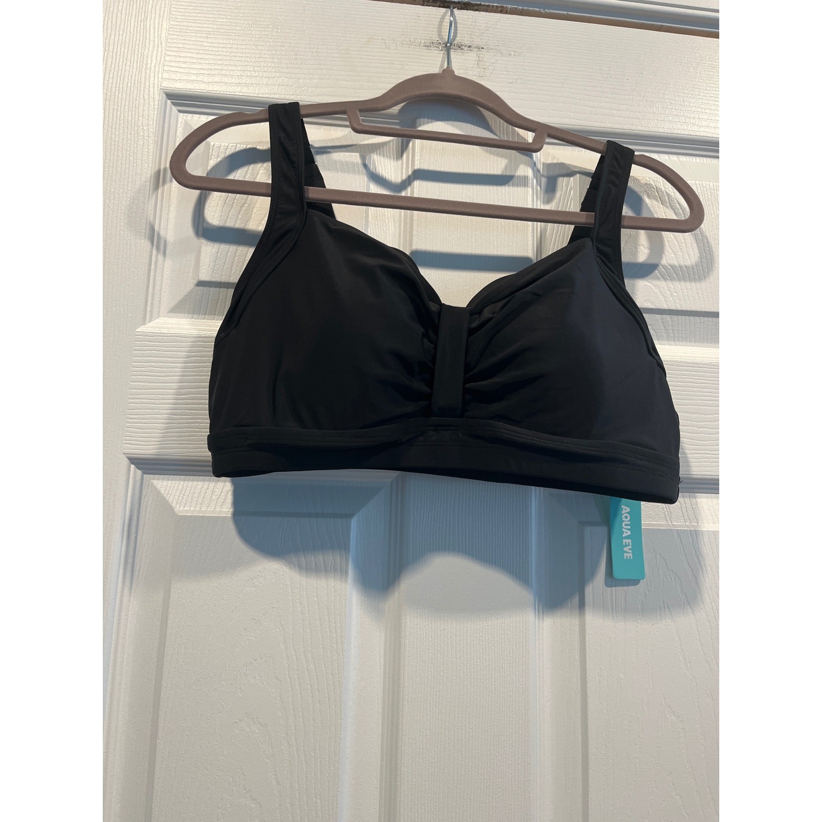 Aqua Eve Black Ruched Bikini Top Swimwear Size Large NWT