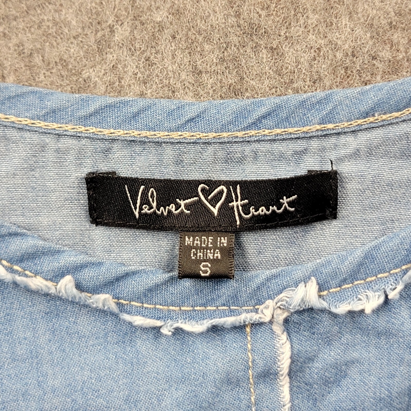 Velvet Heart Womens Blue Smooth Denim Top Shortsleeve Fringe Size S