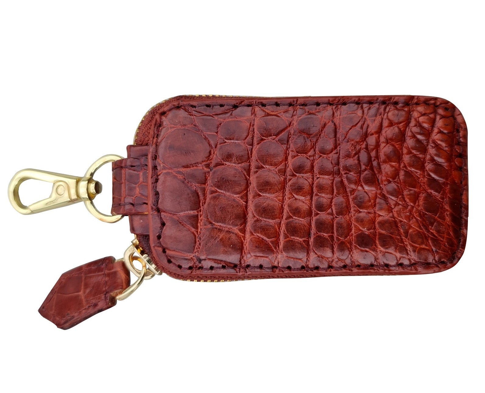 Real Crocodile Brown Key Car Case Holder Keychain Key Bags Zipper Pouch Cover