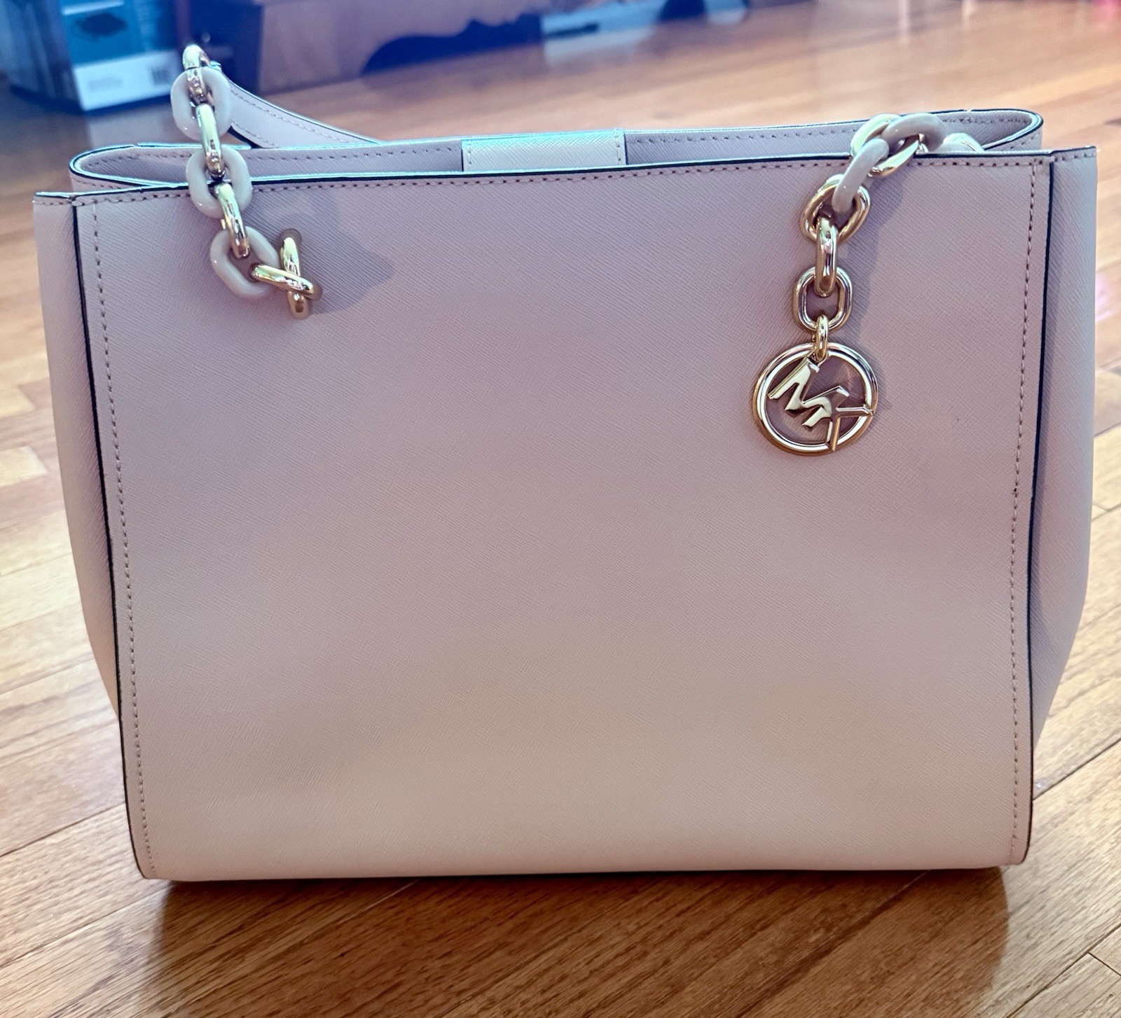 Michael Kors Sofia Tote Ballet Pink Gold-Tone Chain Logo Charm Medium
