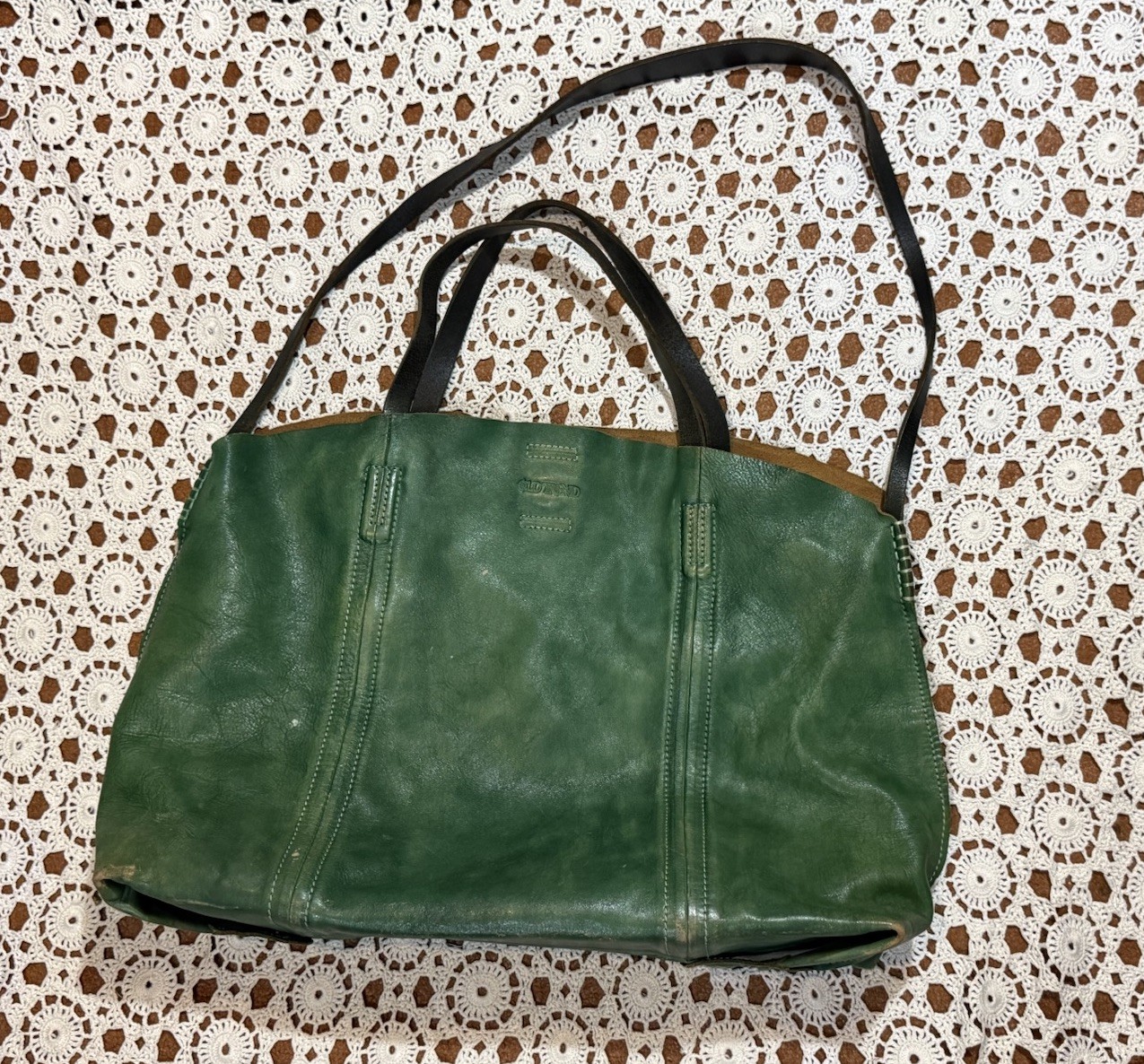Old Trend Forest Island Green Tote Satchel Bag Purse Distressed Leather Boho