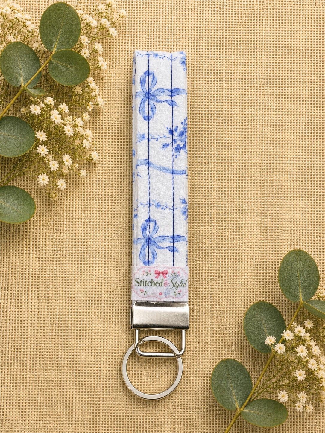 Handmade Quilted Cotton Fabric Keychain Wristlet Key Fob Lanyard Various Prints