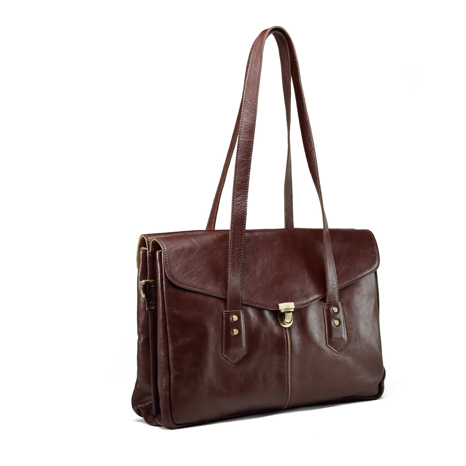 Erivis Brown Women Genuine Leather Briefcase with Adjustable Strap
