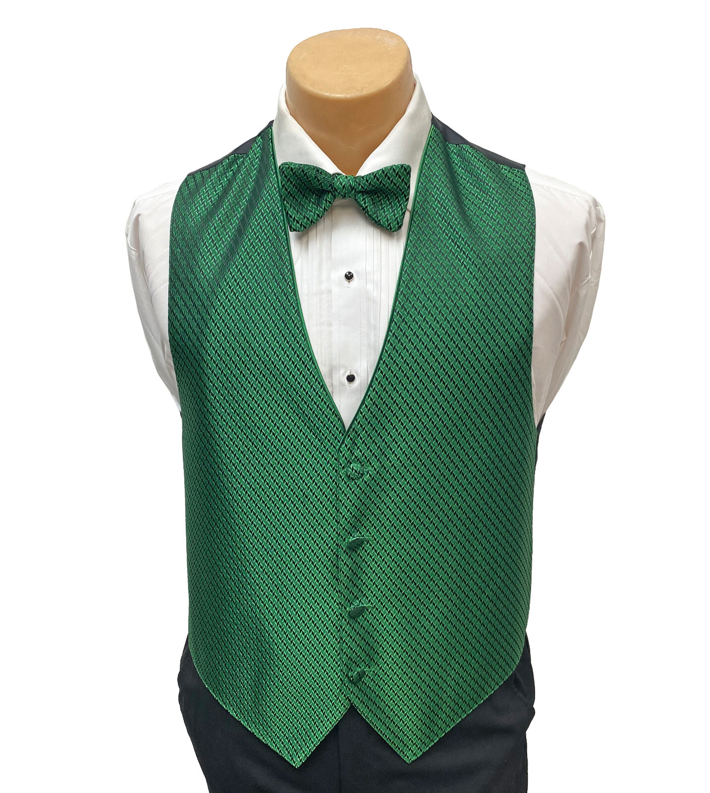 Men’s Jean Yves Emerald Green Tuxedo Vest & Tie Bow or Long Wedding Groom Prom