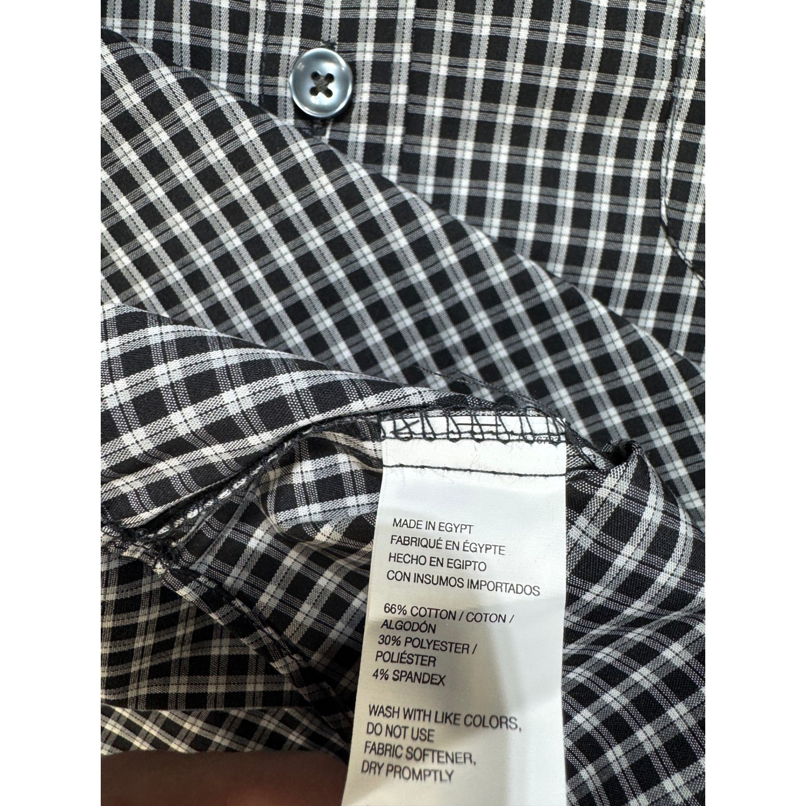XLT Men’s Button Down Shirt Van Heusen Traveler Black Gingham Performance NWT