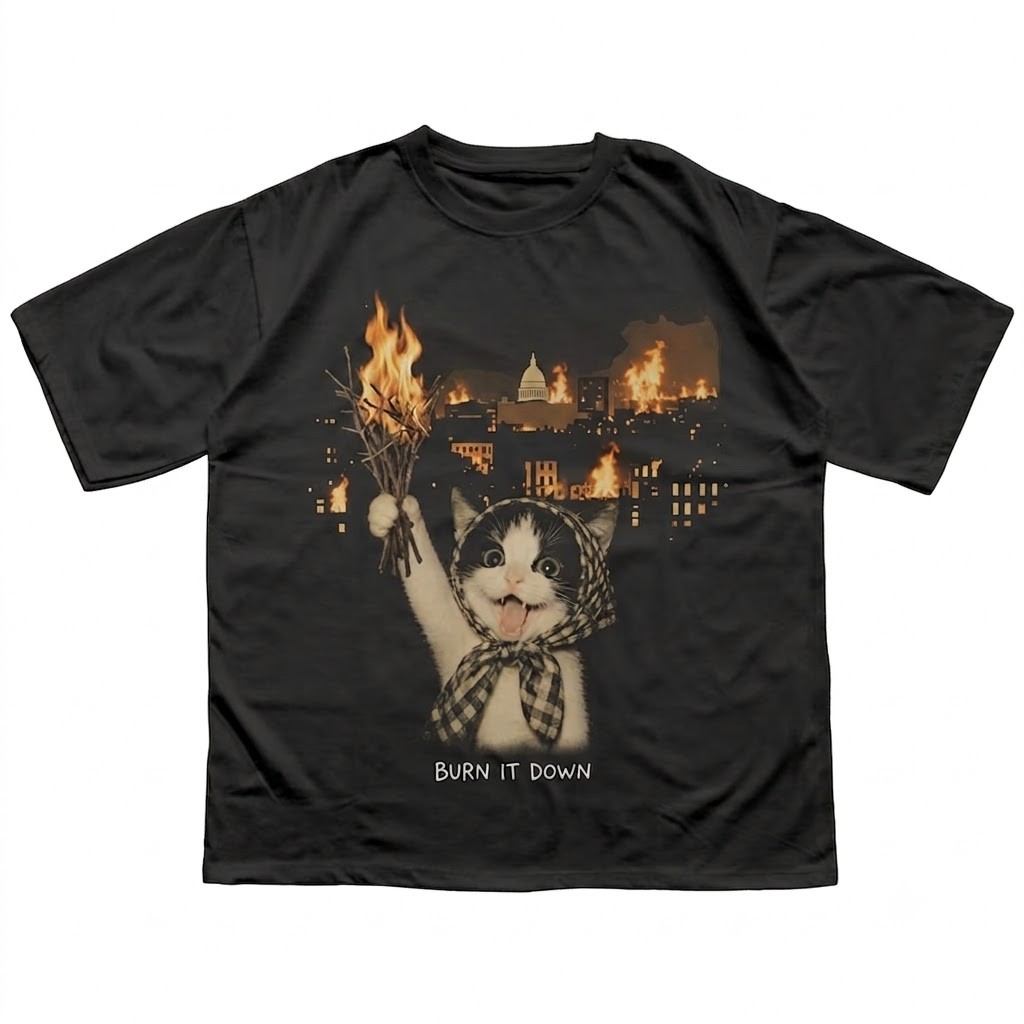 Burn It Down Funny Cat Meme Black T-Shirt, Sarcastic Animal Lover Gift For Frien