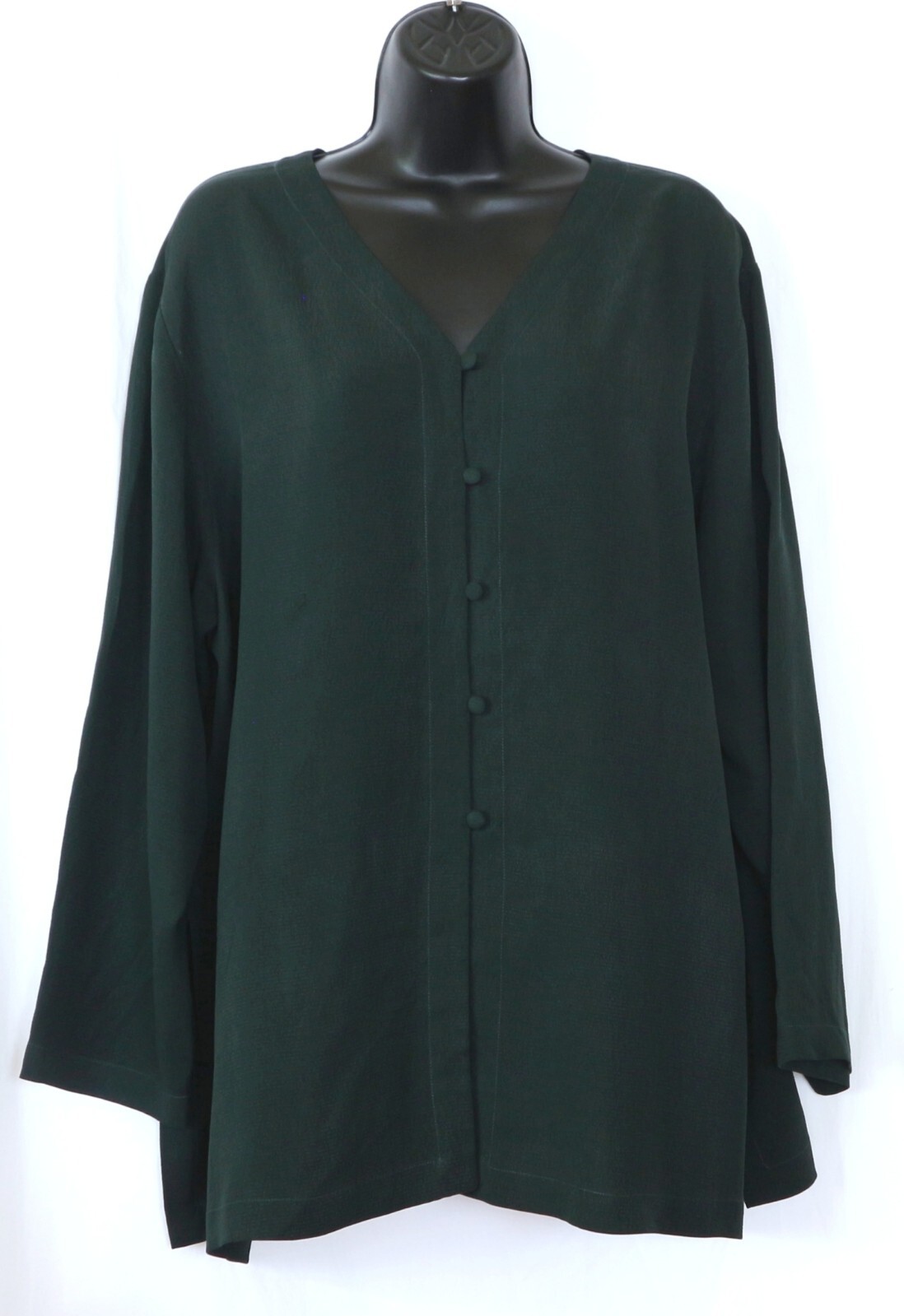 Vintage EILEEN FISHER VNck Silk Blse Side Slits 48 In Chest 29 In Long Sz L EXC