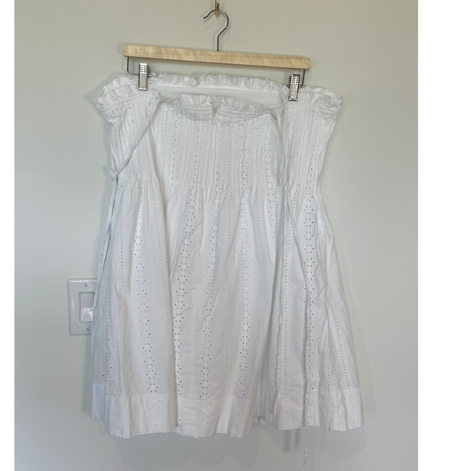 Free Assembly Eyelet Smocked Top Womens Cottagecore Boho Large White Cotton