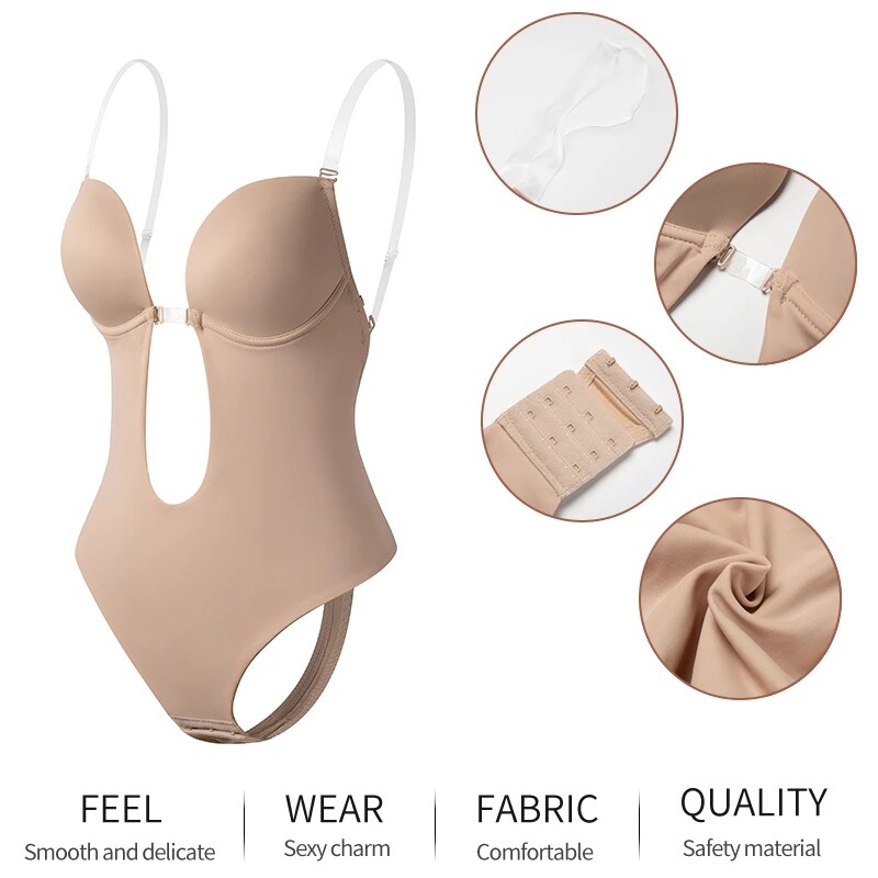 Fajas Colombianas Backless Invisible Body Shaper U Plunge Bra Bodysuit Underwear