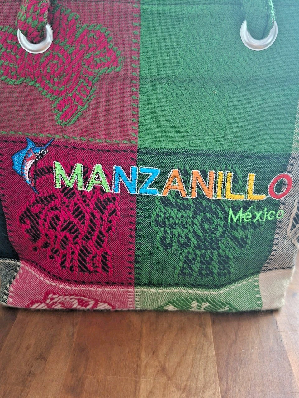 Manzanillo Mexico Embroidered Purse Patchwork Plaid Multi Colored Zipper Handbag