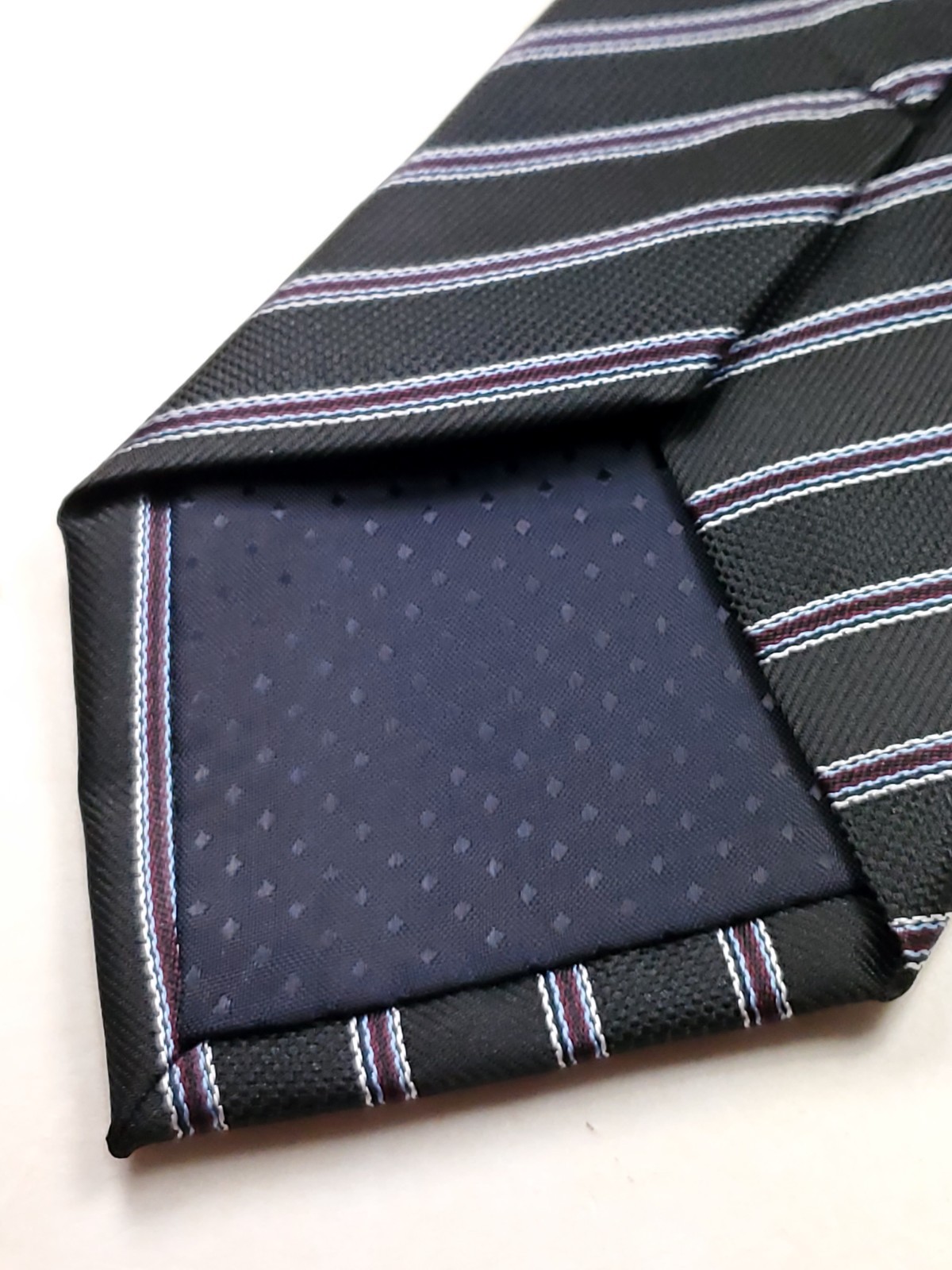 WEISHANG Handmade 100% Silk Tie Men’s Black Burgundy Red White Blue Striped NEW