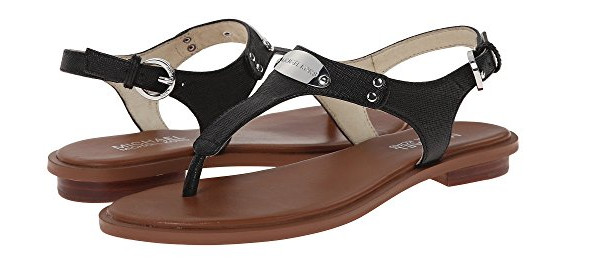 Michael Kors MK Plate Black w Silver Hardware Leather Sandal Women’s sizes 5-11!