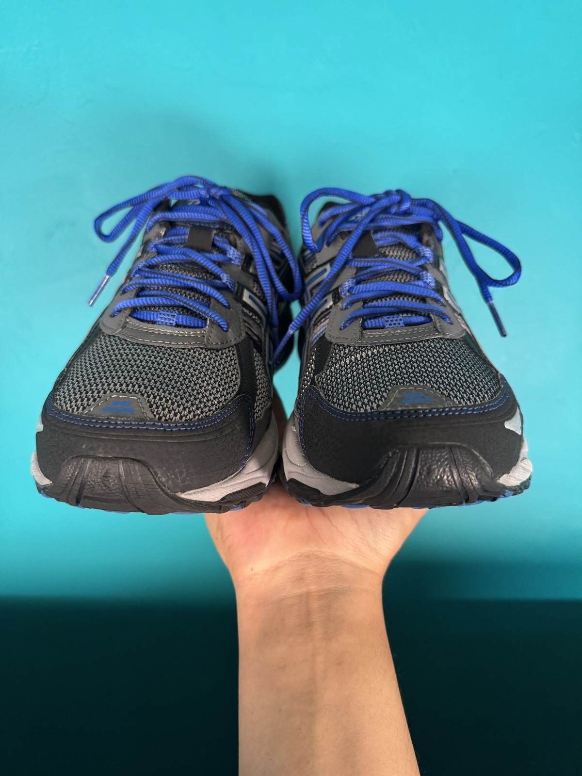 ASICS Gel Venture 5 Men’s Size 12 Gray Blue Trail Running Hiking Shoes Sneakers