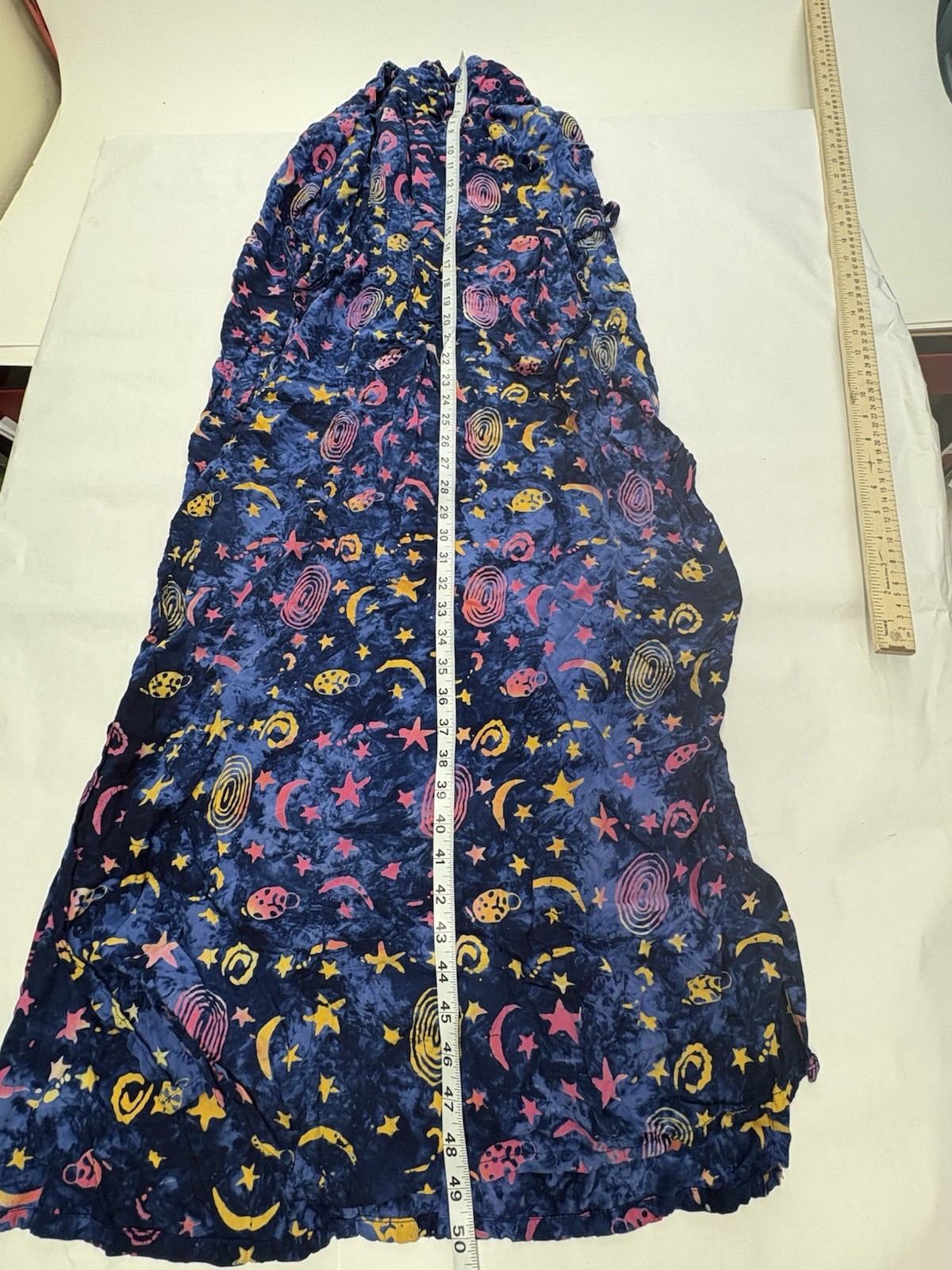 Vintage SKY Womens XL Celestial Maxi Dress Blue Star Moon Rayon Side Slits