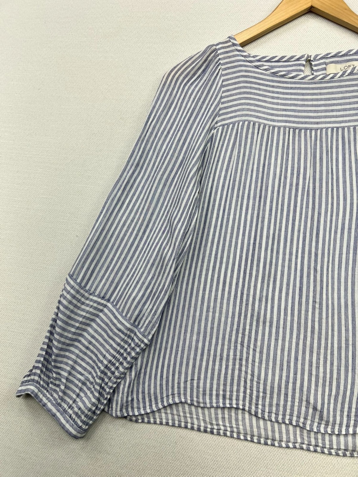 Loft Petites Linen Blend Long Sleeve Blouse Top Womens Size SP Blue Coastal