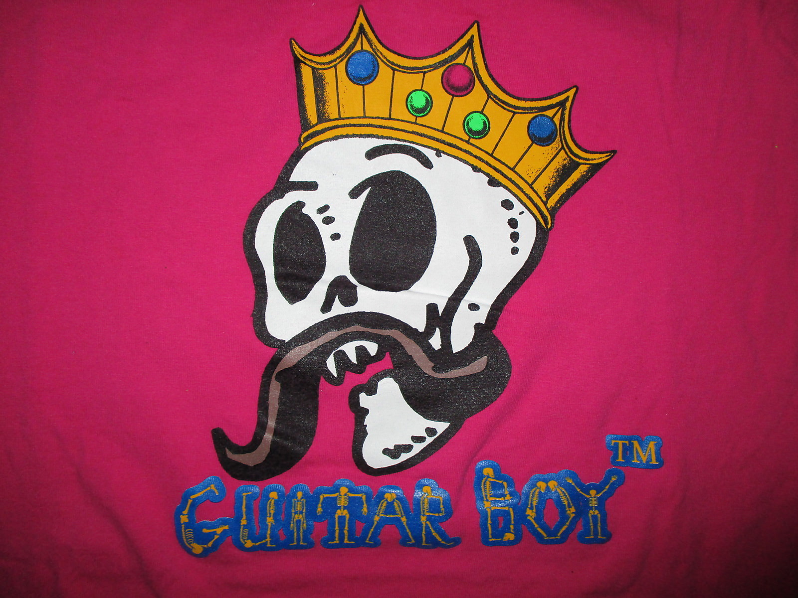 2XL GUITAR BOY T SHIRT Defunct World Company Store Mustache Skull Crown Pink XXL