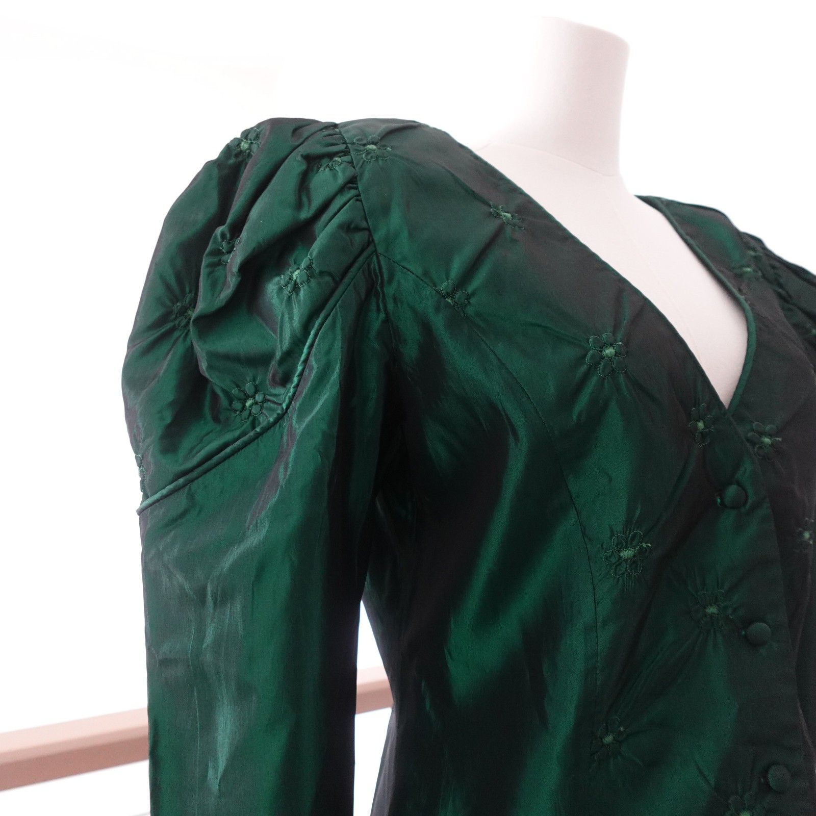 Elegant Vtg Watters Watters Emerald Green Taffeta Dress Size 12 Mother of Bride