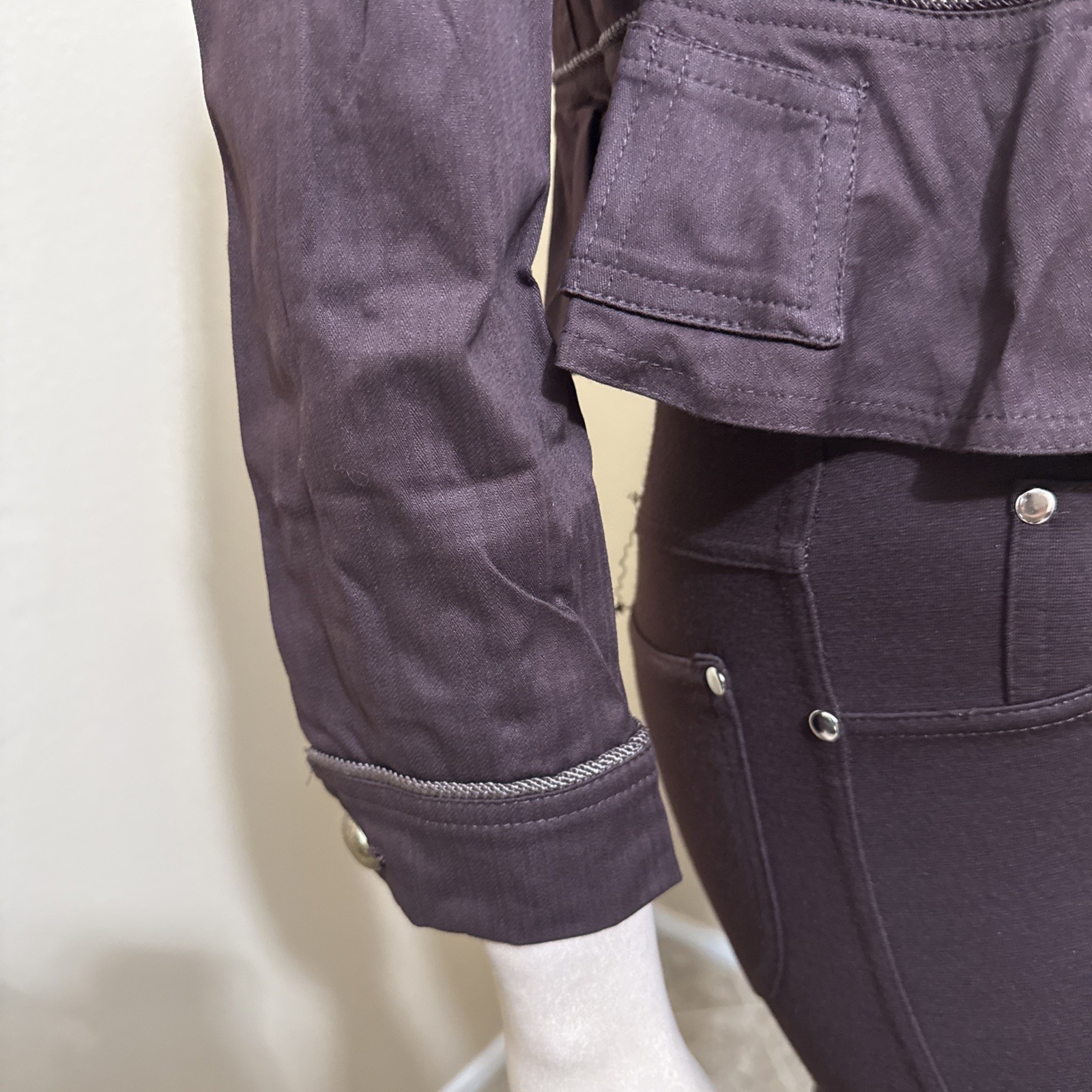 Women’s Brown Cotton Casual Stretch Slim Unlined Metal Button Hook Size S Jacket